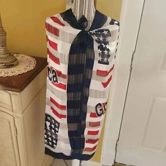 Patriotic God bless America extra large silk scarf - Picture 7 of 7